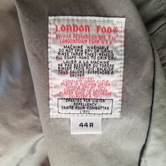 London Fog 44R Grey Trench Coat — Classic Mid-Length, Belted, Fully Lined - Picture 2 of 9